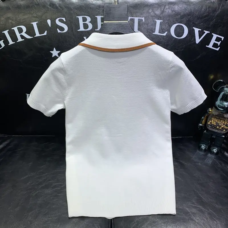 محبوك قميص بولو بأكمام قصيرة للرجال موضة الاتجاه الشباب وسيم تنوعا عادية التلبيب تي شيرت العصرية