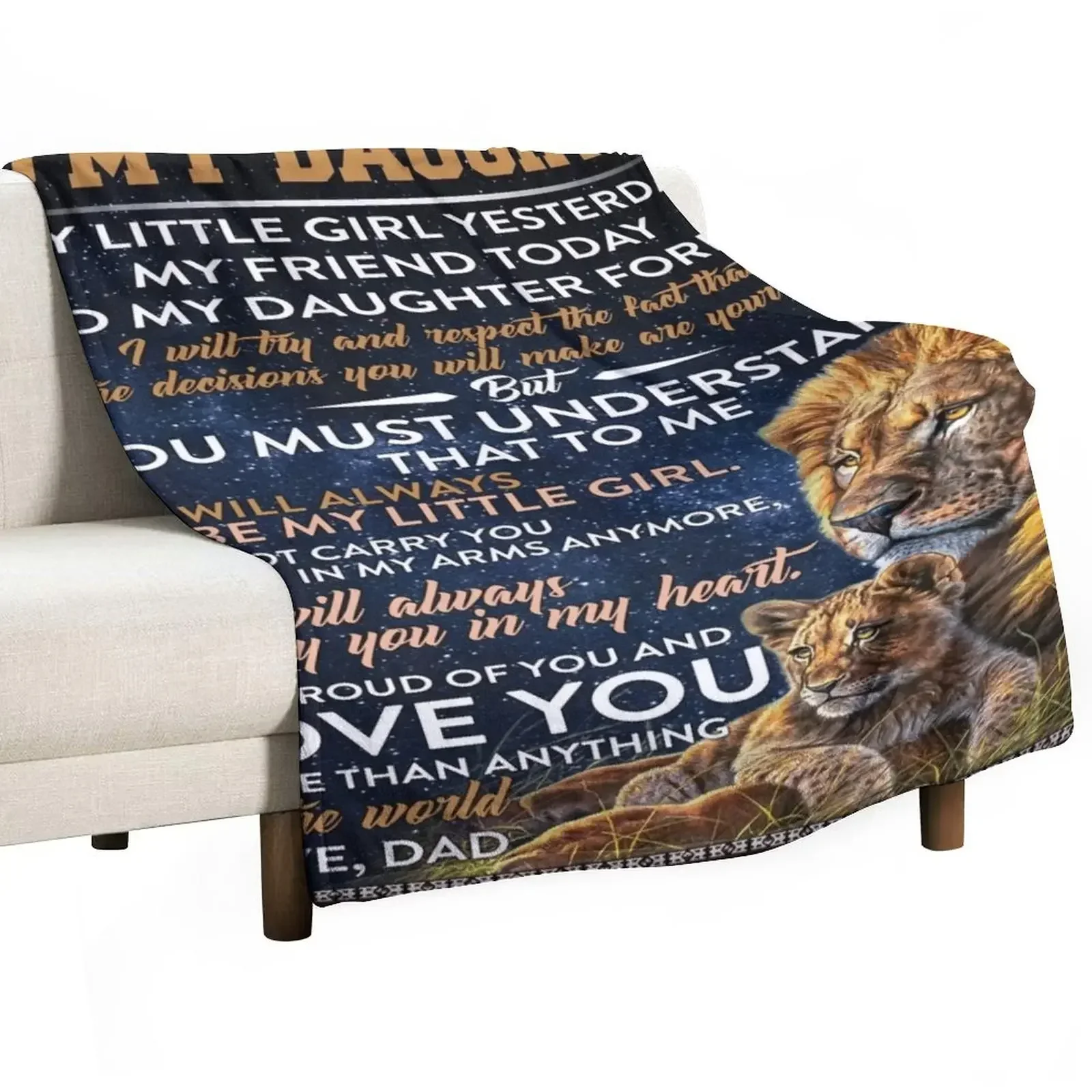 

to my daughter from dad - Lion dad to daughter Throw Blanket Flannel Fabric Stuffeds Cute Plaid Blankets