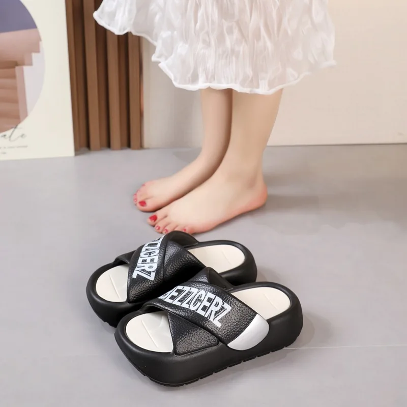 Summer Candy Color Women Letter EVA Slippers Couple Outdoor Waterproof Sandals Adults Indoor Thick Non-slip Breathable Flip Flop