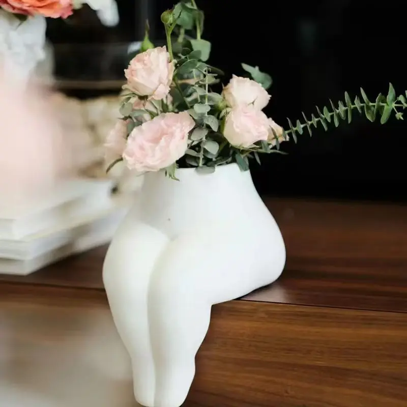 Ceramic Fat Crossed Legs Body Shaped Flowers Vase Minimalist Plant Pot Full Coverage Drainage Holes Home Office Desk Flower Pot