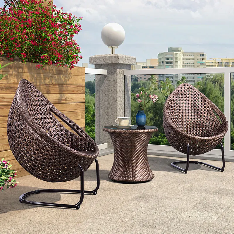 

Balcony rattan chair three piece creative outdoor rattan chair small tea table back chair outdoor leisure tea table and chair co