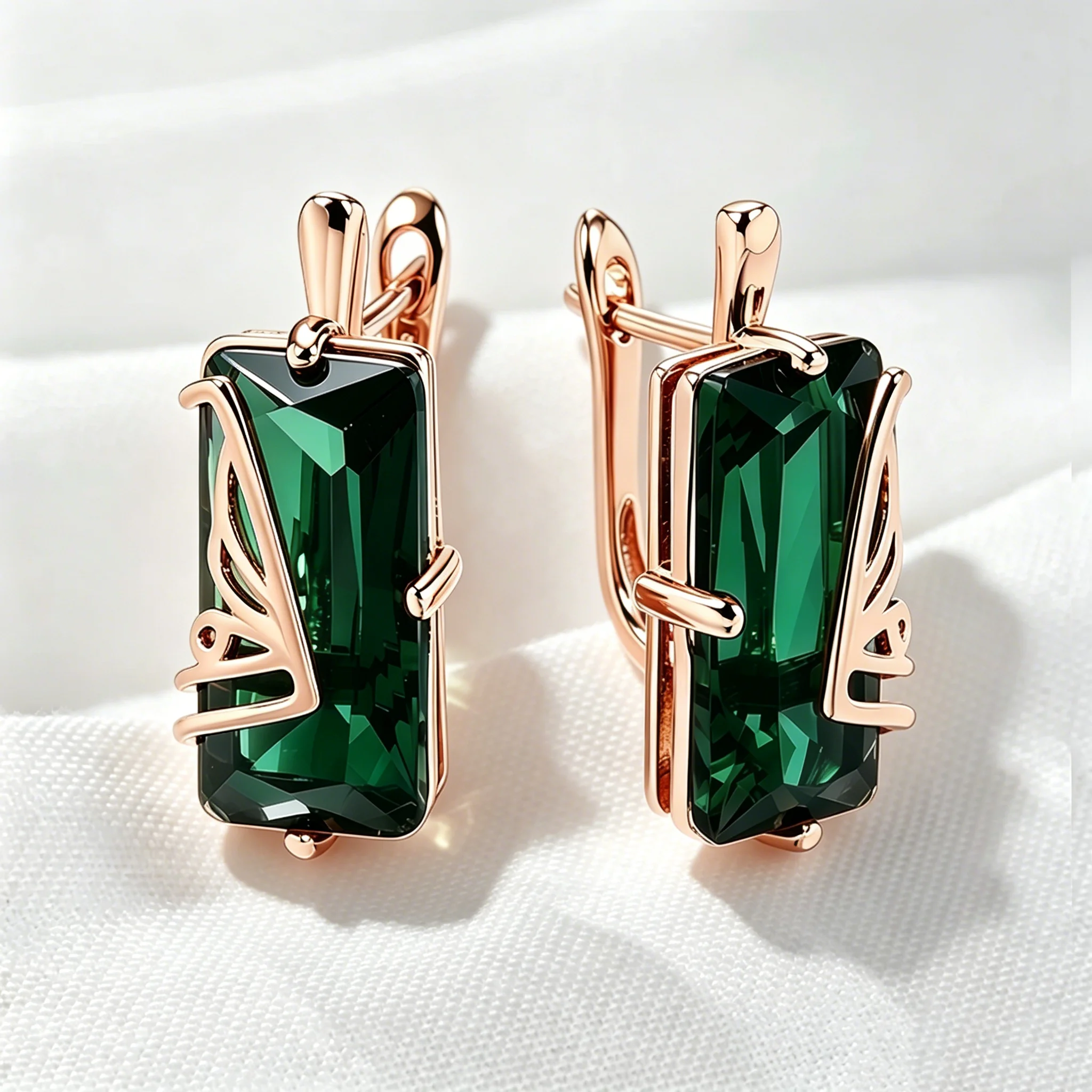 Green Square Stone Women's Long Drop Earrings 585 Rose Gold Color Luxury 24*10mm Zircon Jewelry Gifts
