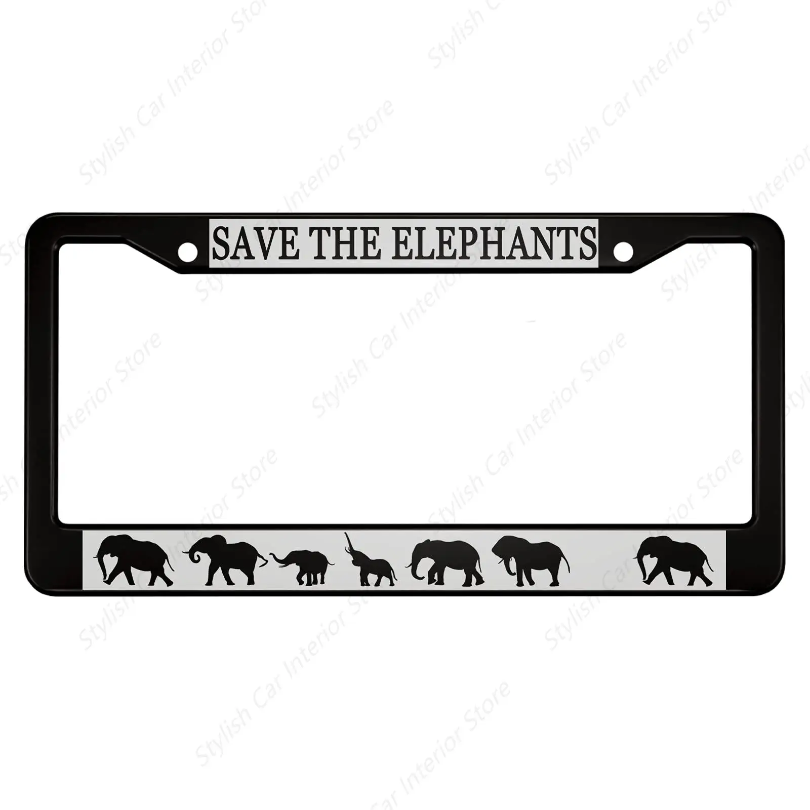 

Save The Elephants Aluminum Alloy License Plate Frame Seven Elephants and Babies Walk One Direction in Different Poses Applicabl