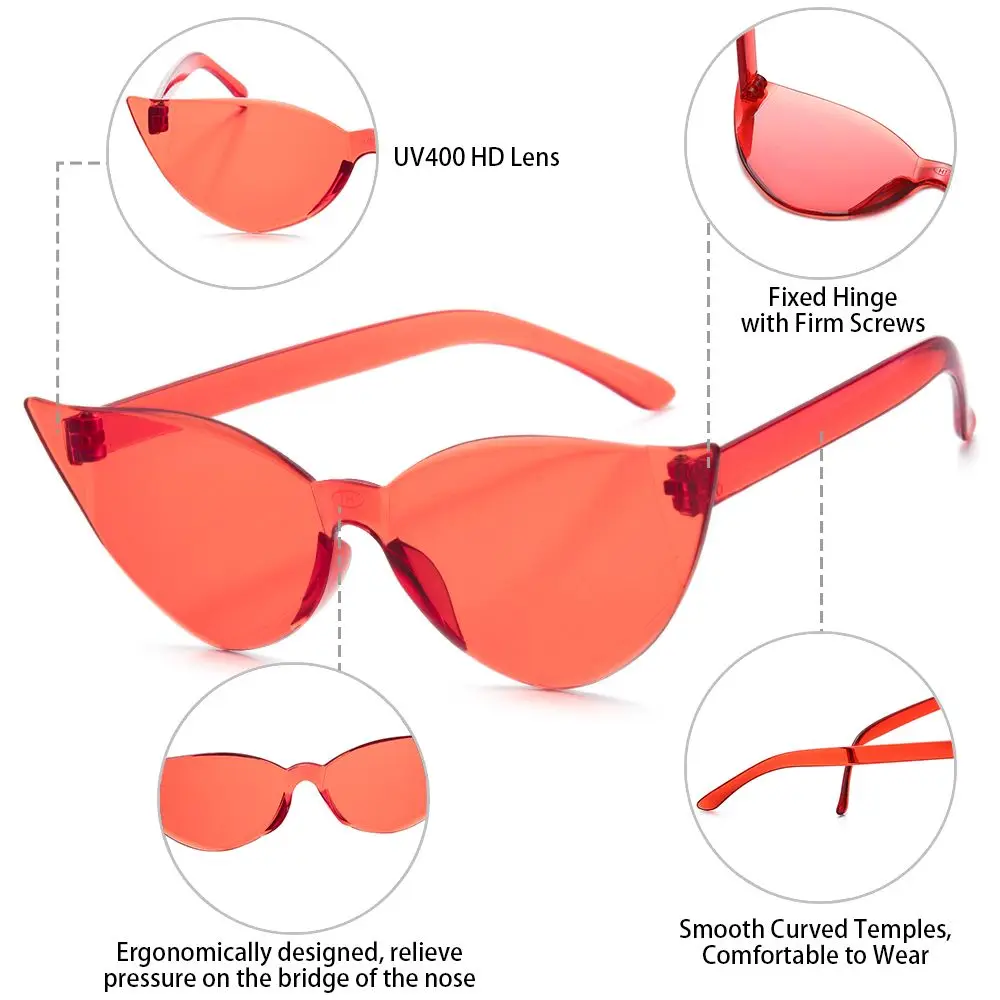 Accessories Candy Color Trendy Transparent Rimless Eyewear Sunglasses for Women Cat Eye Sunglasses