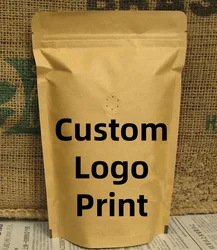 50pcs (100g-1kg) Stand up Kraft Paper Valve Ziplock Bag Coffee Beans Storage Bag One-way Valve Foil Inside Coffee Packing Bags