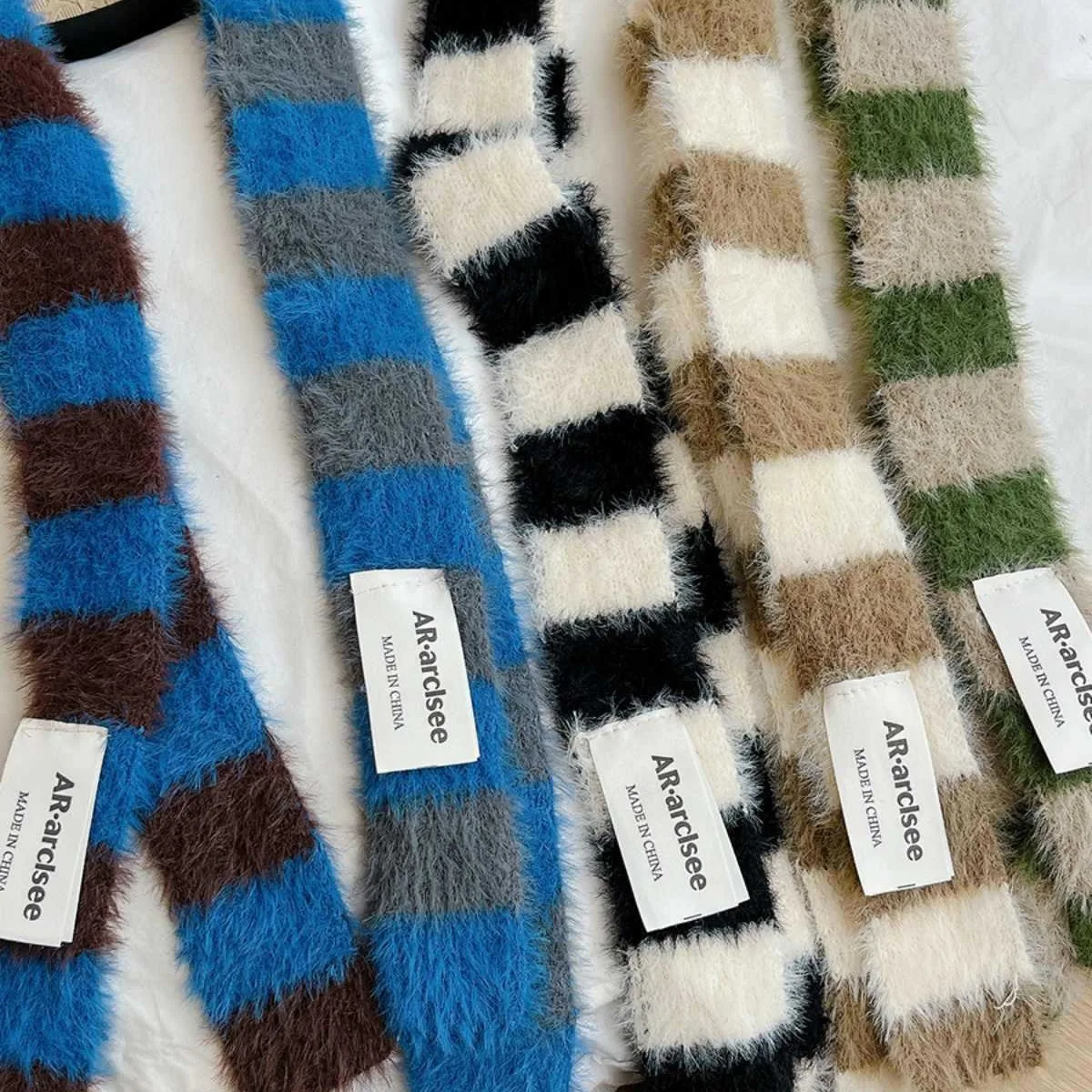 

Korean Thin Narrow Long Y2k Striped Plush Scarf Women Autumn Winter Niche Design Sense Spice Girl Versatile Decorative Scarf