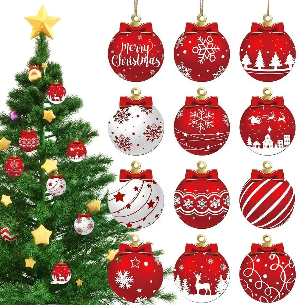 

12/24pcs New 2D Christmas Tree Hanging Pendants Ornaments Wood Supplies Christmas Tree Craft Decor For Home New Year Gift