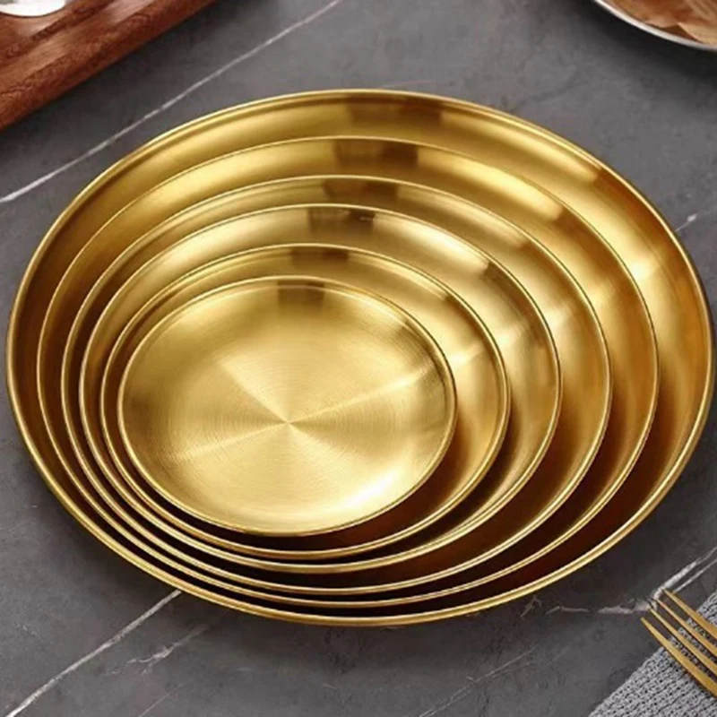 

Stainless Steel Round Plate Camping Dishes Rust-Proof Stackable Food Serving Plate 30cm