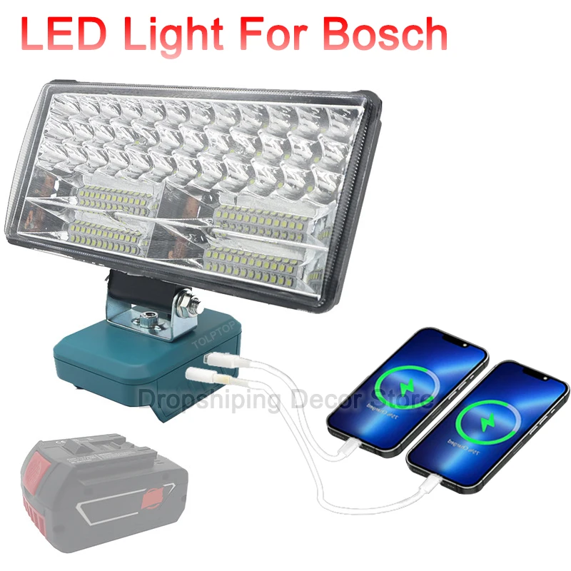 Car LED Work Lights Flashlight Torch Type C USB Power Bank For Bosch 18V Li-ion Battery Portable Emergency Lamp Camping lamp