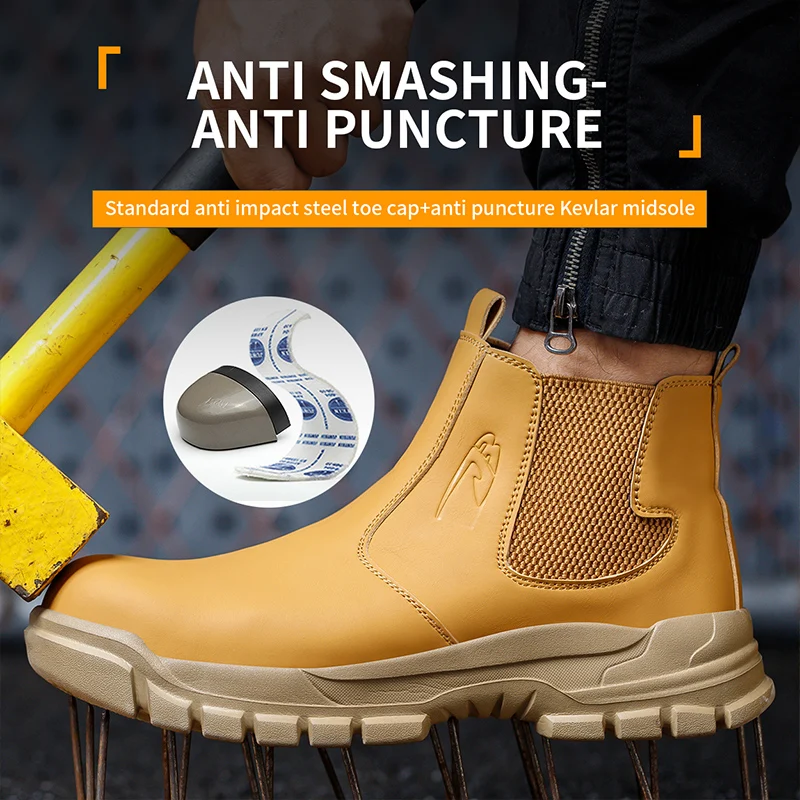 

Fashion Fireflower Splashproof Safety Shoes Steel Toe Anti Smash Anti Stabbing Waterproof Men's Big Yellow Boots Lightweight