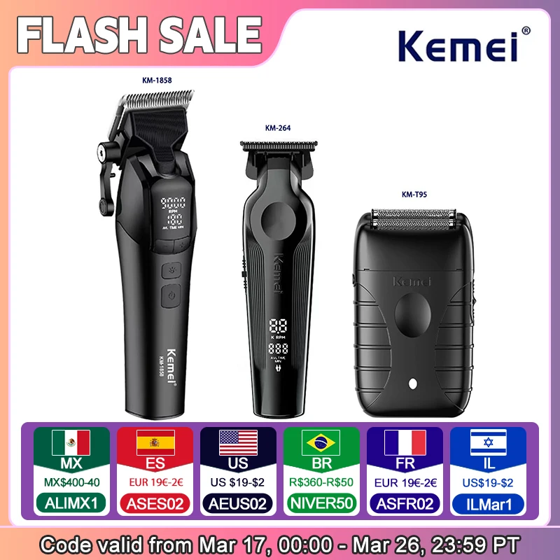 Kemei KM-1858 9000RPM 10W Hair Clipper,KM-264 Rechargeable Electric Trimmer,Original KM-T95 Shaver For Men Barber Clippers Kit