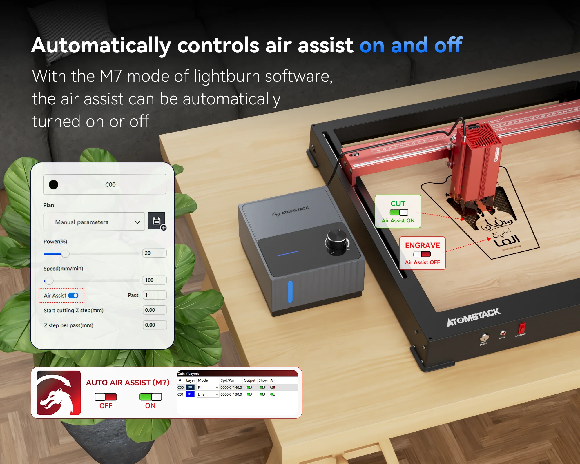 ATOMSTACK F80 Air Assist Pump For Laser Engraver Cutter Machine 10-30L/min Adjustable Airflow Remove Smoke Dust Low Noise