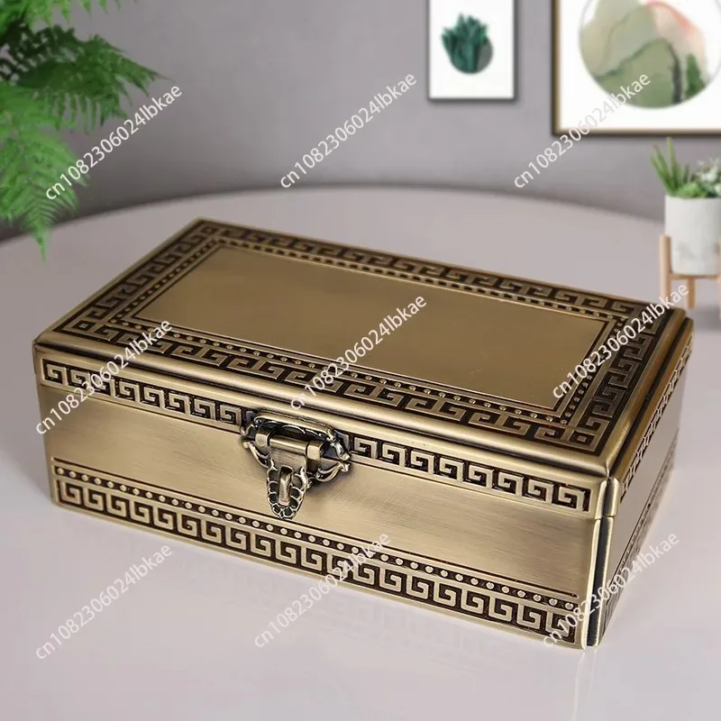 

Bronze Metal Jewelry Box Large Size Tin Box Desk Organizer Ring Holder For Jewelry Storage