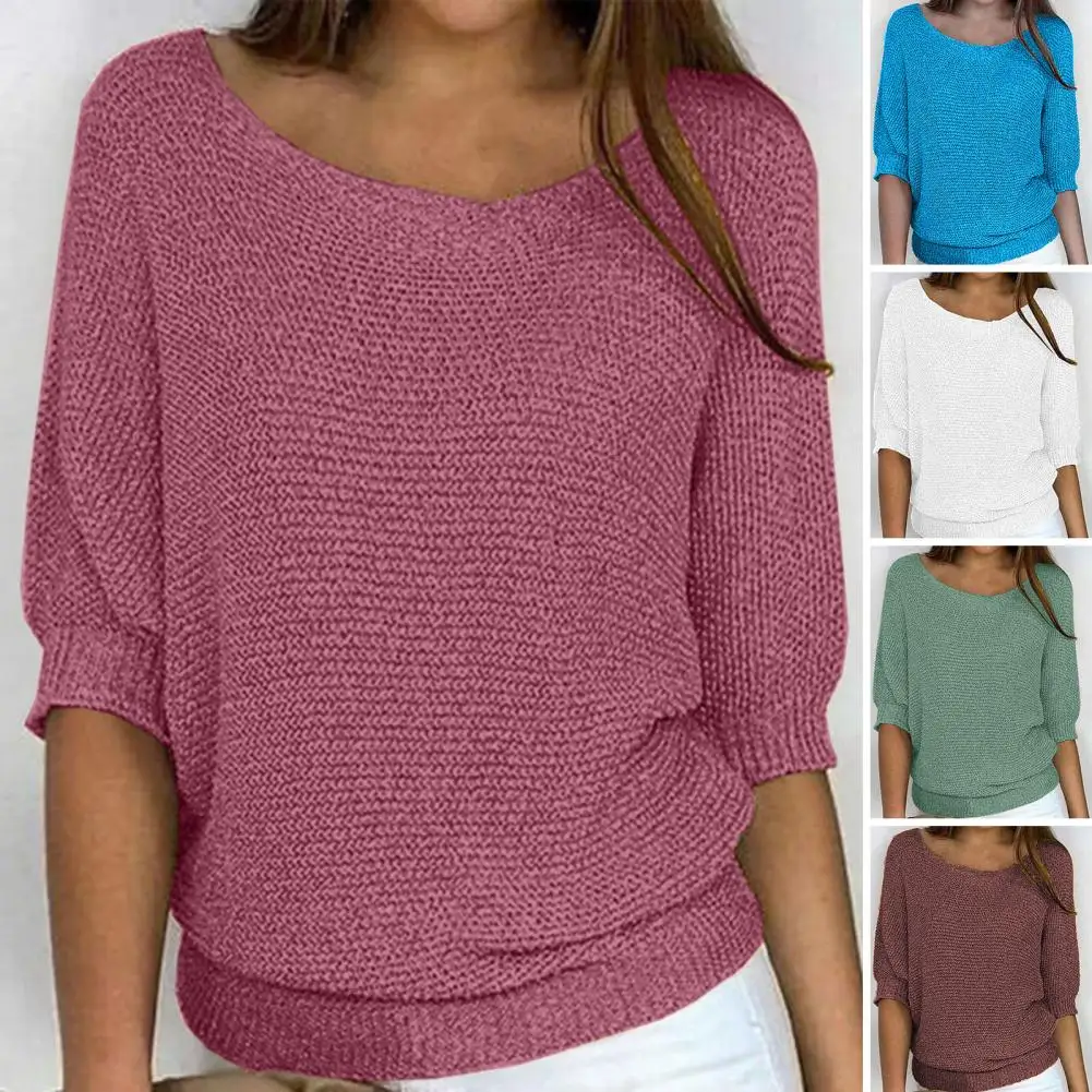 Women Top Elegant Breathable Women's Tops Soft Stretchy 3/4 Sleeve Round Neck Blouse Loose Fit Knitting Tee Shirt For Streetwear