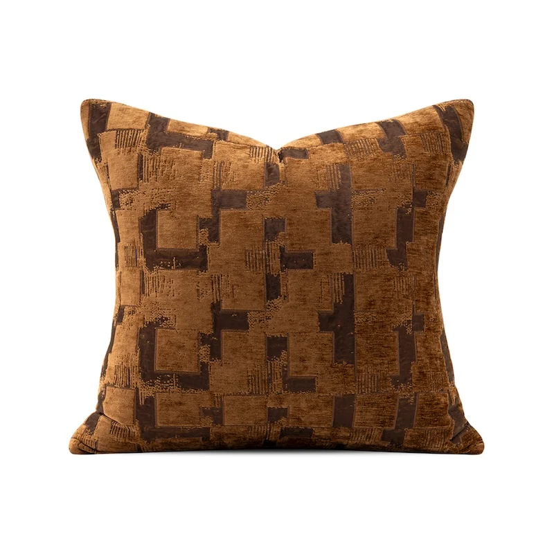 Brown Yellow Pillows Warm Color Cushion Case Retro Geometric Check Decorative Pillow Cover For Sofa Chair Home Decorations