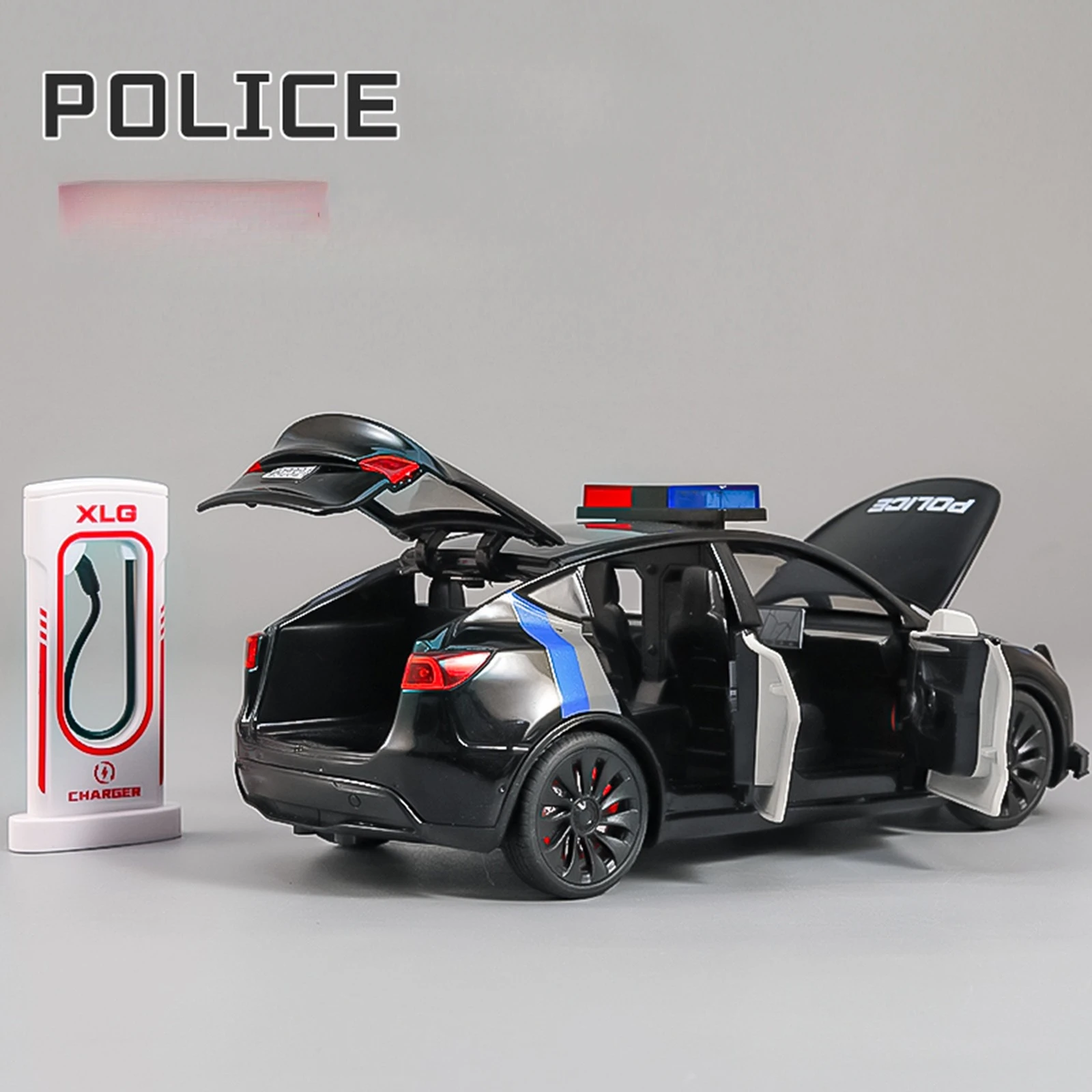 

1: 24 alloy Tesla model police car series simulation car model rebound light ornament toy