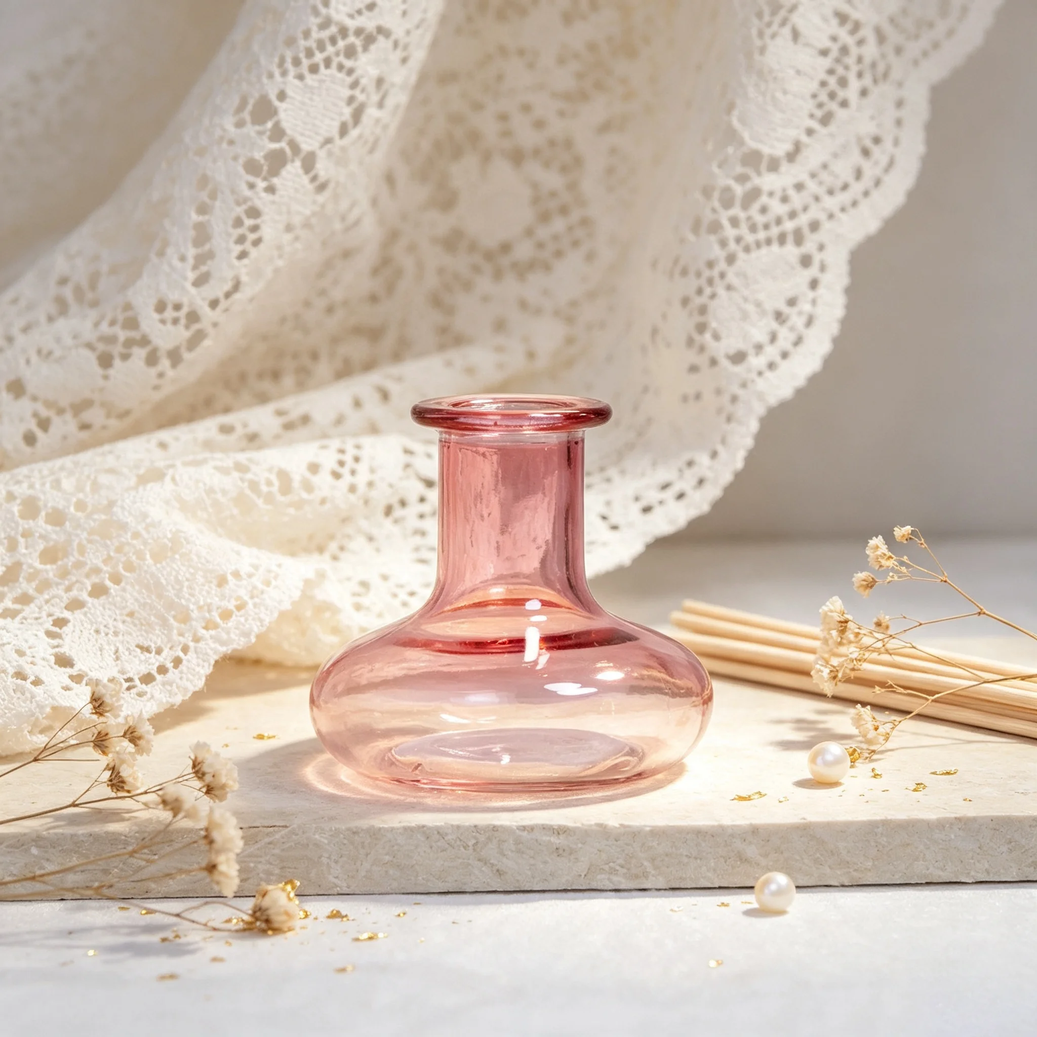Small Pink Gradient Glass Reed Diffuser Bottle Empty Essential Oil Storage Jar Home Decor Aromatherapy Vase For Rattan Sticks