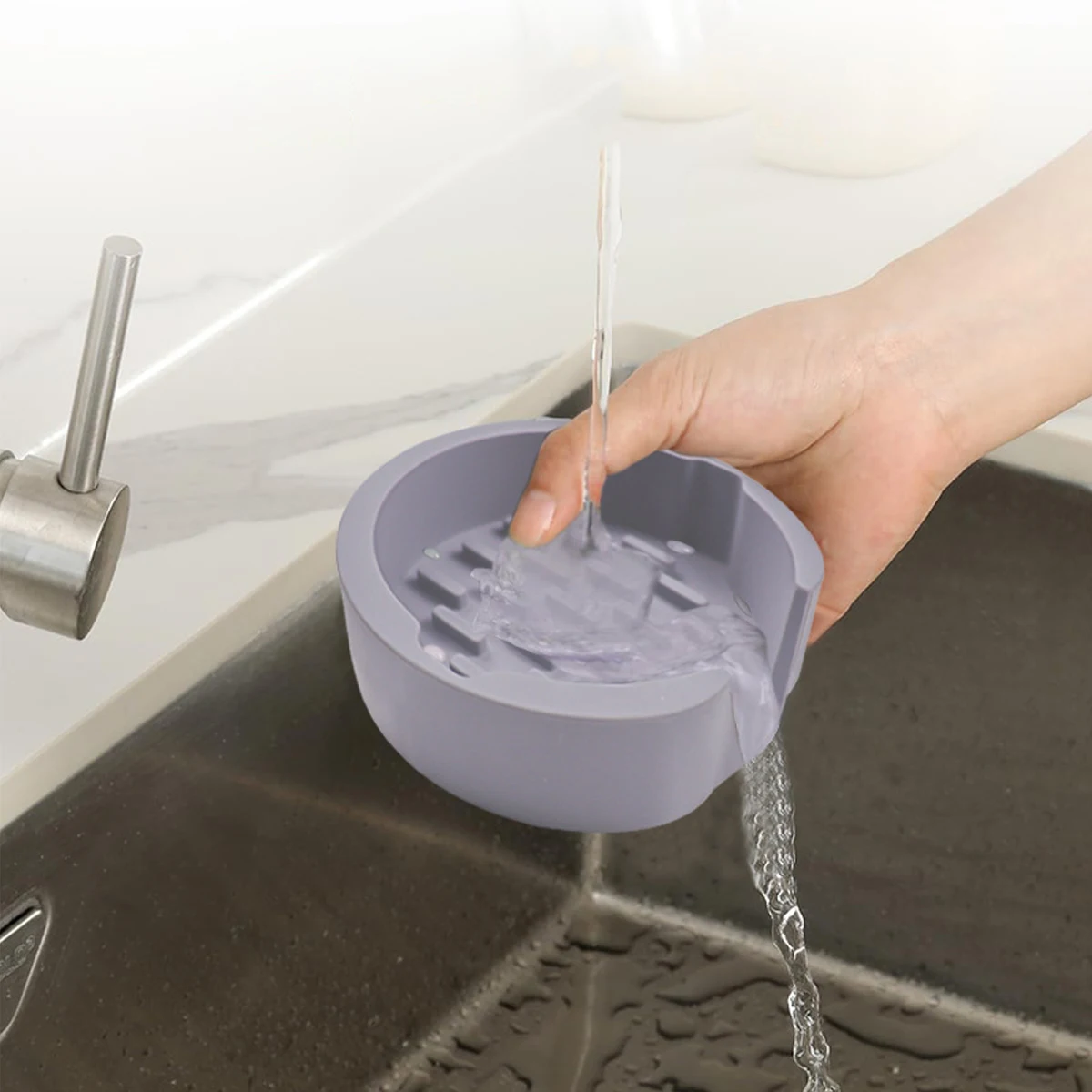 Large Kitchen Sponge Holder Compatible with Scrub Daddy Sponge - Silicone Sponge Holder That Drains into Your Sink - Fits Dish B