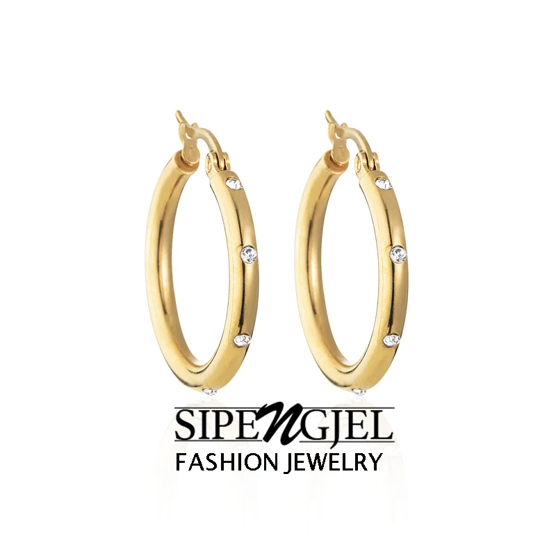 SIPENGJEL Fashion Round Circle Dangle Earrings for Women Gold Color Metal Geometric Hoop Earrings Cubic Zircon Earrings Party