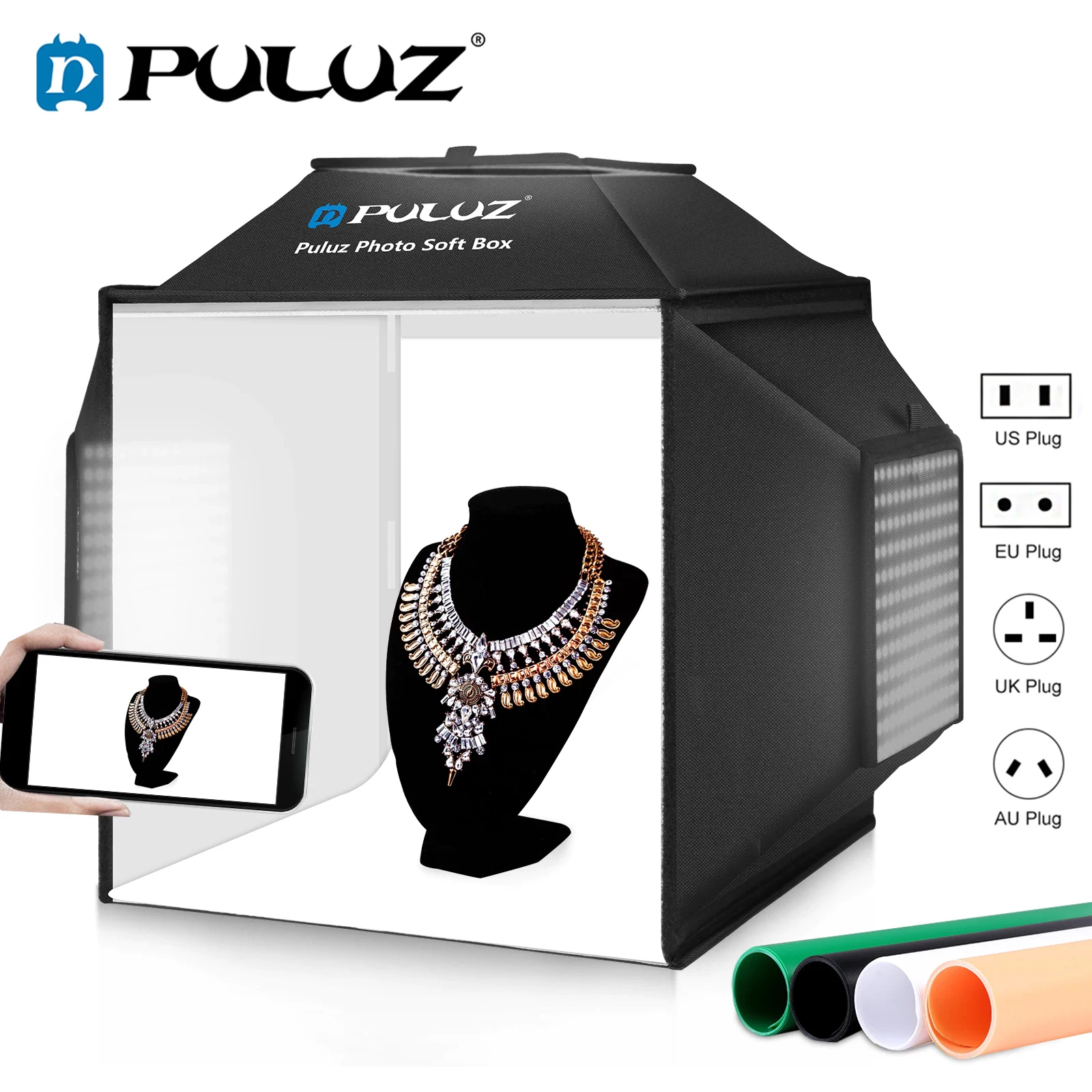 PULUZ 40CM Photo Studio Box 4 Colors Backdrops,Photography Lightbox 72W 5500K,Photography Softbox Studio Shooting Tent Box Kits