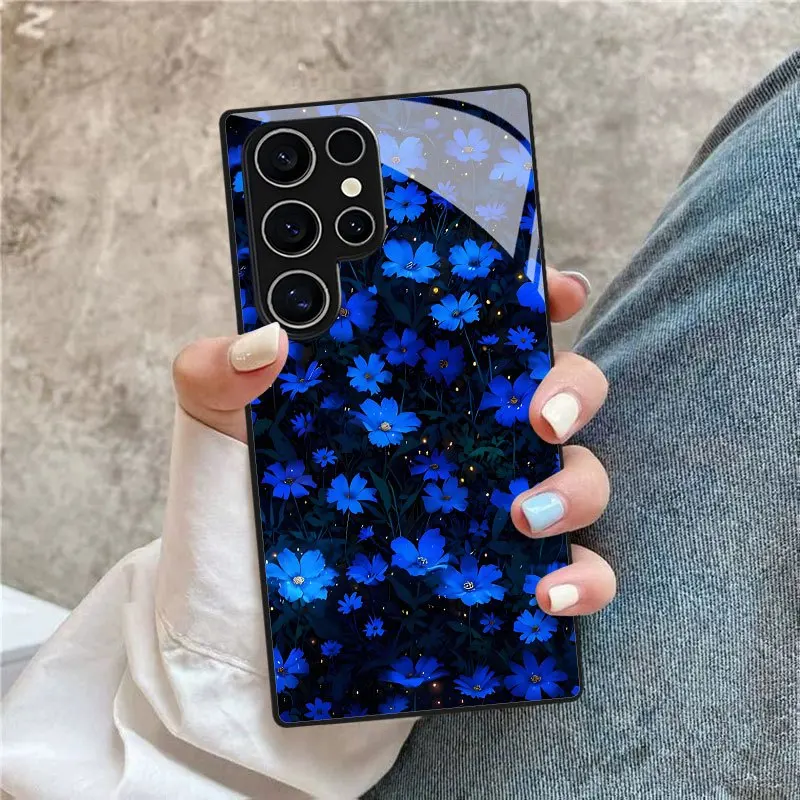Blue Floral Print Deep Blue Flower Cluster Pattern Phone Case for Samsung Galaxy S26/S25/S24/S23/S22/S21 and other models