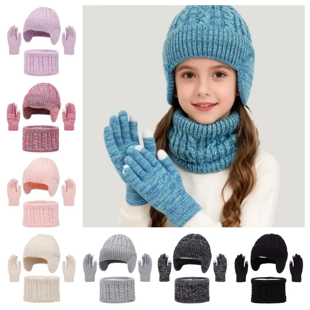 

New Winter Hat Scarf Gloves Set Warm Windproof Toddler Bonnet Thicken 3-10Y Ear Protection Knitted Hats Children's Outdoor