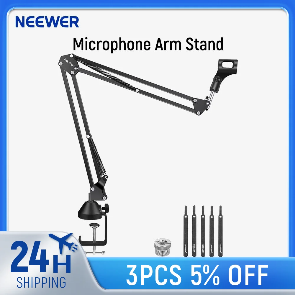 

Neewer Microphone Arm Stand, Suspension Boom Scissor Mic Arm Stand with 3/8” to 5/8” Screw and Cable Ties