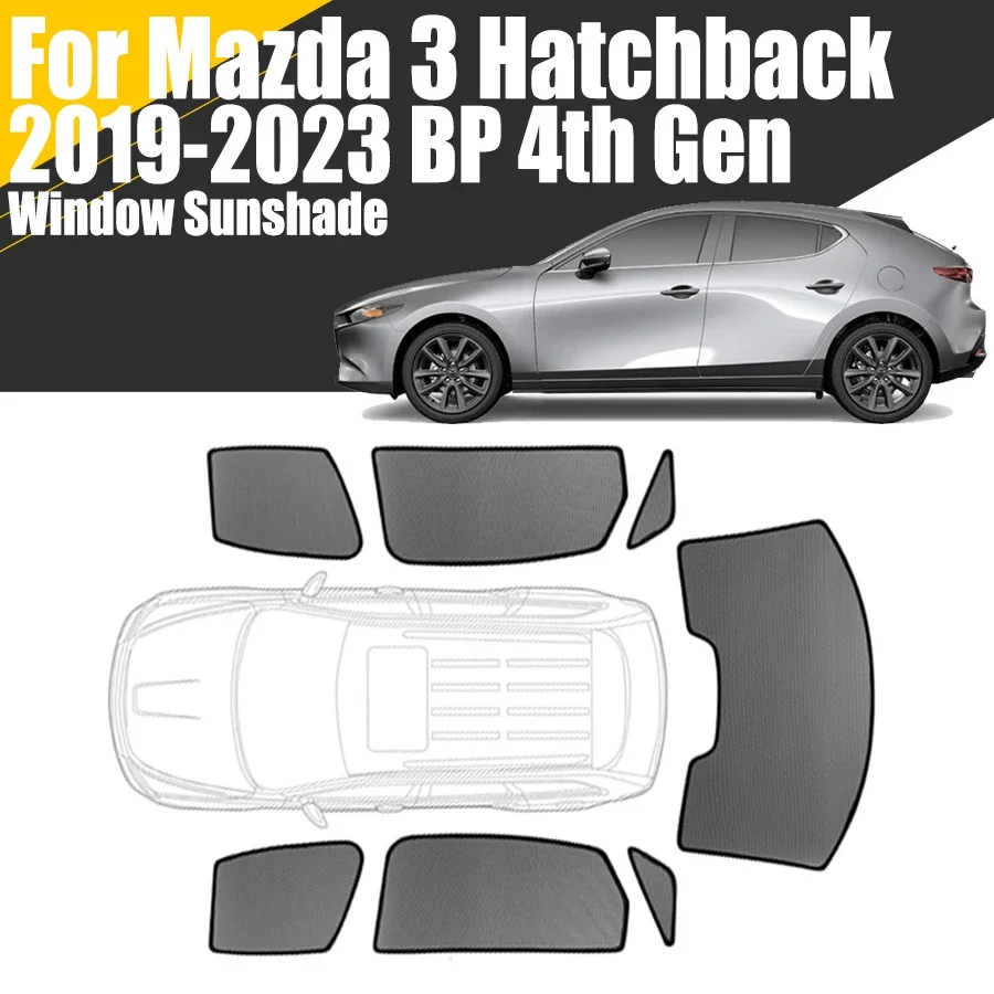 Custom Magnetic Car Window Sunshade For Mazda 3 BP Hatchback 2019-2023 4th Gen Curtain Mesh Front Windshield Frame Curtain