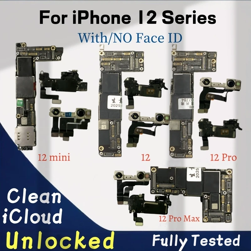 Tested Working Unlocked For iPhone 12 Pro Max 12 Mini Motherboard With/No Face ID Mainboard Clean ICloud IOS Update Logic Board