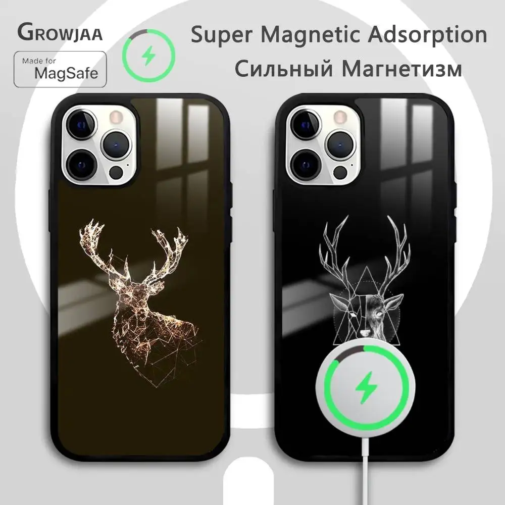 

Black White Deer Painting Art Phone Case For IPhone 17 16 15 14 13 12 11 Pro Max Plus Mini Magsafe Wireless Magnetic Funda