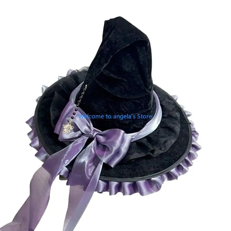 X4YC ちょう結びウィザードハットハロウィン魔女帽子ハロウィンコスプレ衣装魔女帽子パーティーウィザードハットステージパフォーマンス小道具