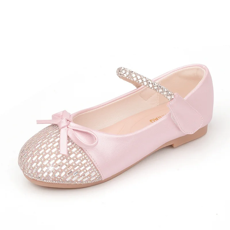 Scarpe per bambini Scarpe da principessa per ragazze Suola morbida Scarpe in pelle per bambini Primavera Nuova moda Scarpe basse casual con strass