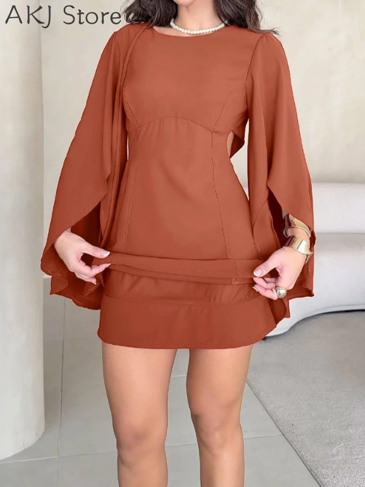 

Round Neck Bell Sleeve Casual Backless Tied Detail Jumpsuit Work Playsuits