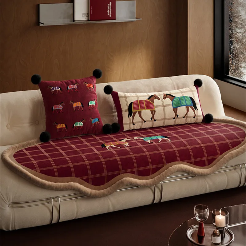 Lucky Horse Cushion Cover With Pom-pom Soft Quality Velvet Pillowcase Shell Red 2025 Hoe Decorative For Sofa Bed Couch Rectangle