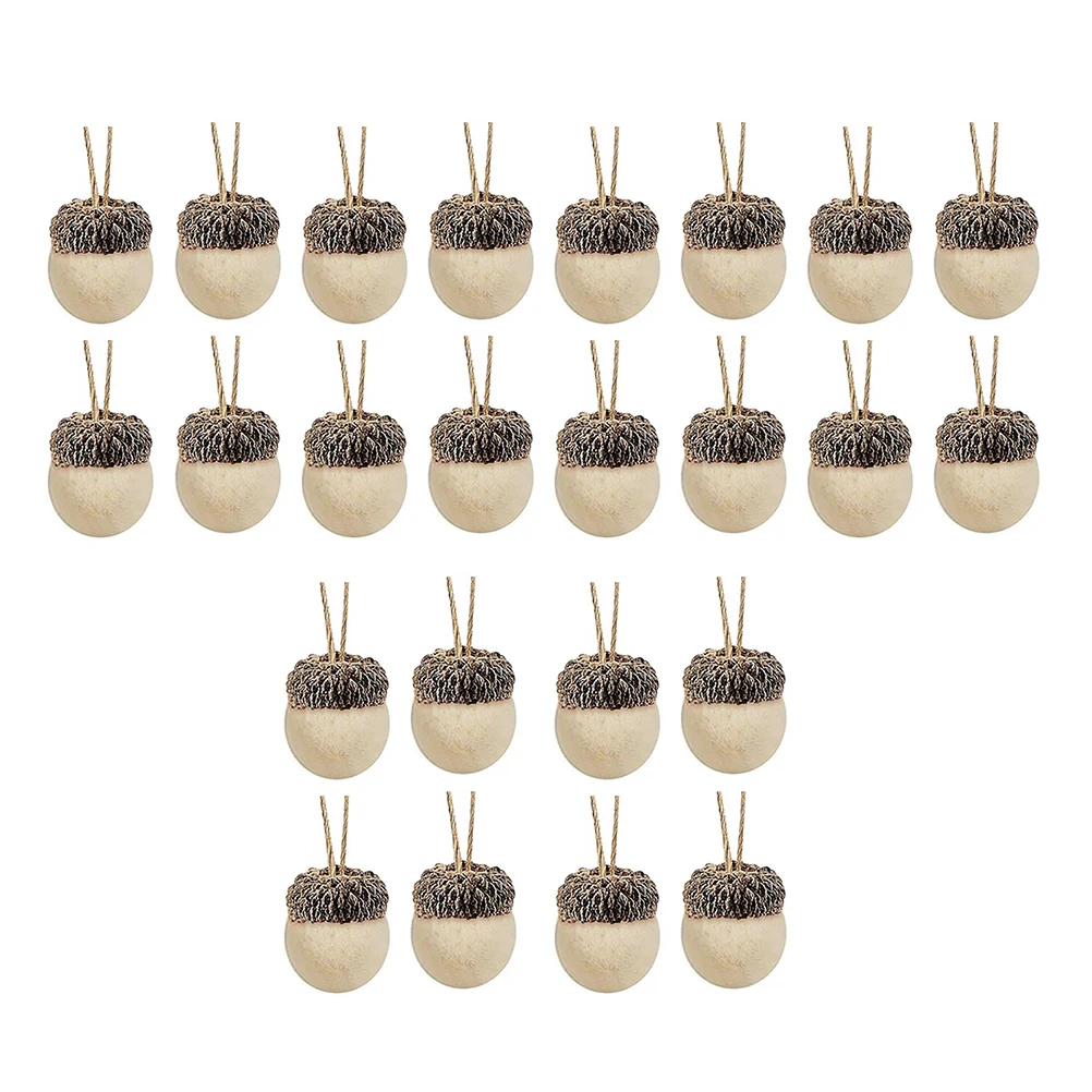 

24 White Felt Pine Cones Acorns Hanging Ropes Christmas Tree Pendants Festival Decorations DIY Materials Home Adornments Xmas