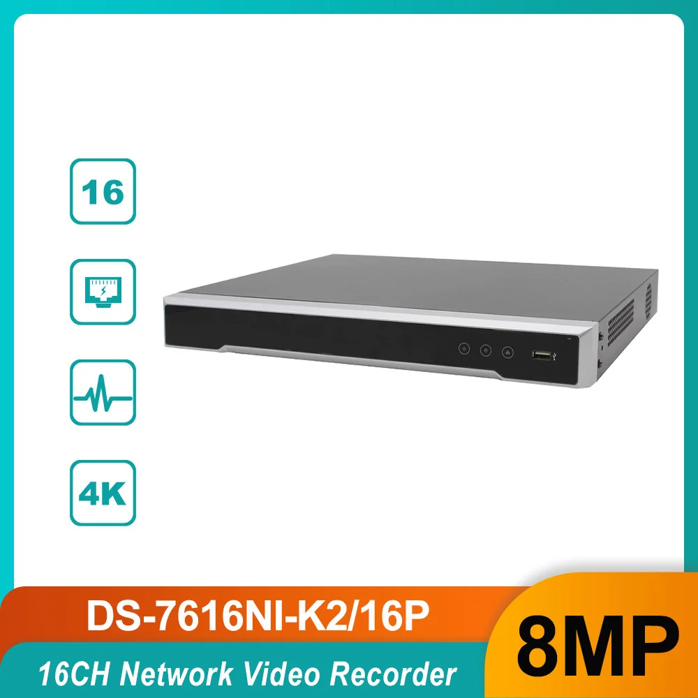 DS-7616NI-K2/16P 16CH 4K Plug&Play With 16 POE Ports 2 SATA Network Video Recoder NVR Up To 8MP Resolution H.265