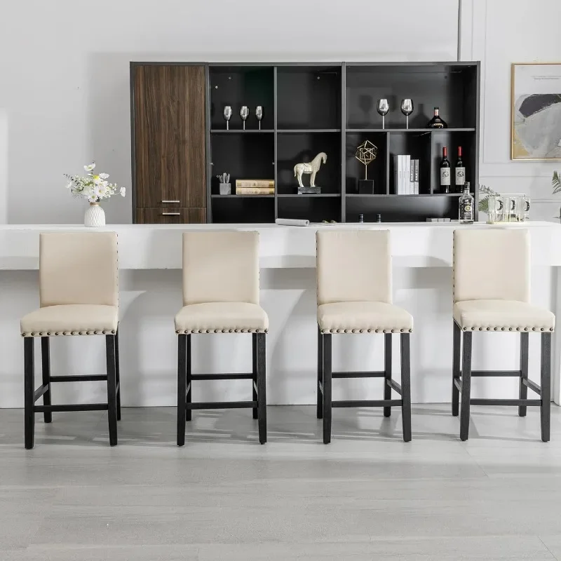 Ensemble de 4 tabourets de piste de bar, comptoir recommandé avec dos, tabourets de bar à tête à clous avec pieds en bois, solutions.com Sted Kitchen Island, 24 en effet