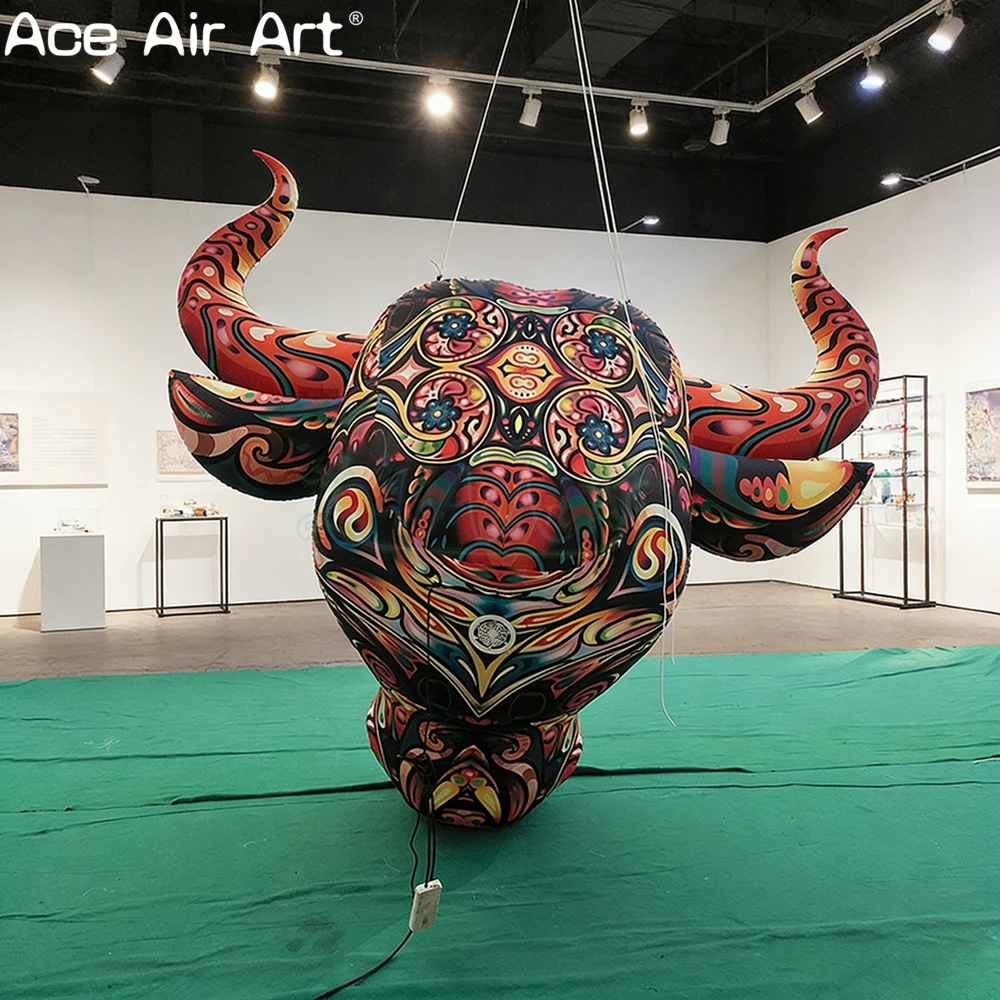 Custom Inflatable Abstract Bull Head Art Installation, Vibrant Graffiti Style Sculpture for Museum & Event Display