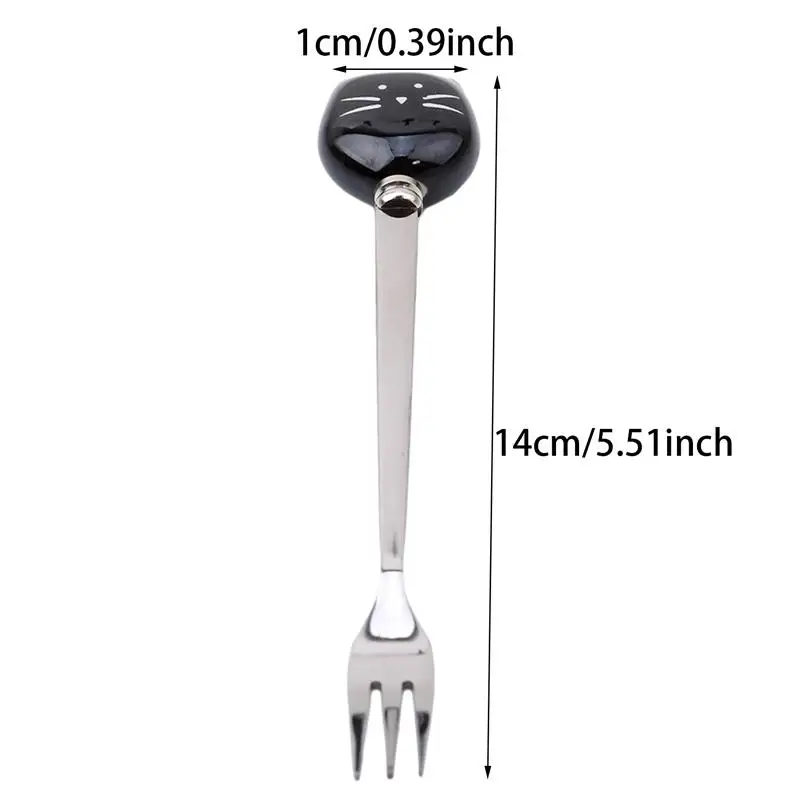 1Pcs /Pack Flatware Kitchen Tool Ice Cream Cartoon Spoon Stainless Steel Long Coffee Cat Handle Ceramic Fruit Fork