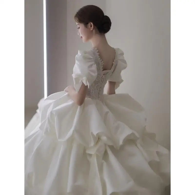 Robe de Mariée en Satin Français observateur, Fil Principal de la Mariée, Style RapIndustry, Luxe, Femme Enceinte, Grande Taille, Petite Traîne Personnalisée