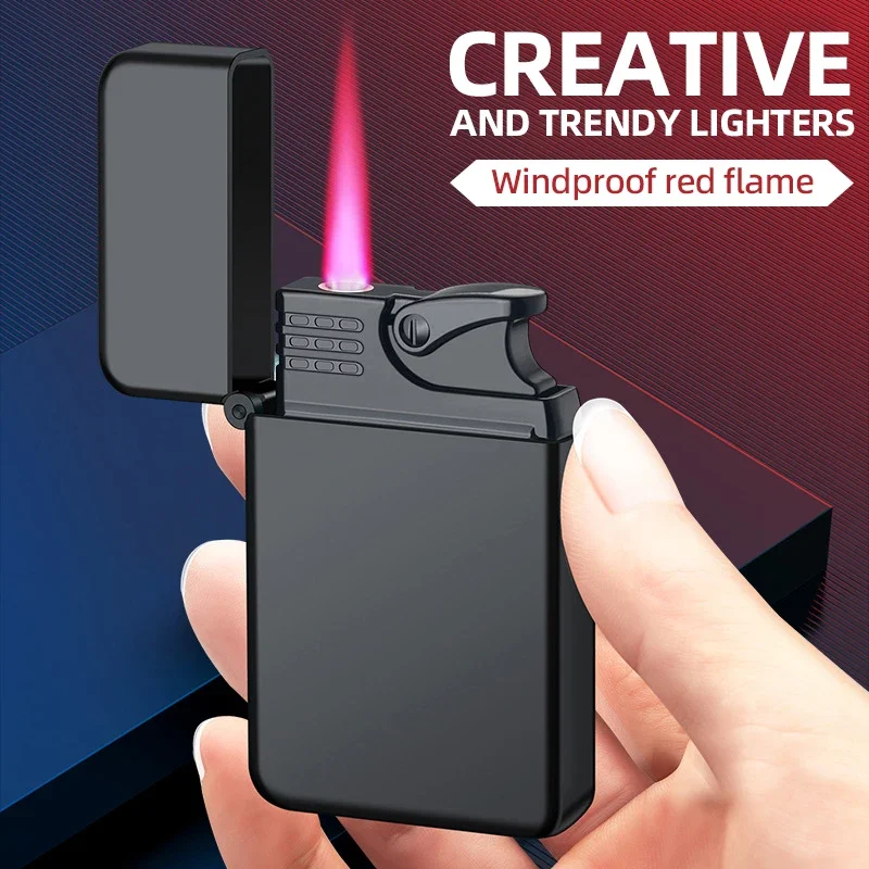 Windproof Red Flame Lighter, Night Glow, Compact and Portable Alloy Material, Butane Inflation, Multiple Colors, Cigar Lighter
