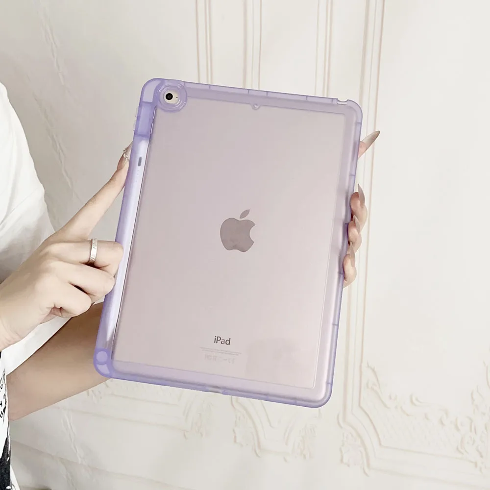 Shockproof TPU Back Cover for iPad 5th 6th Air2 9.7inch Transparent Protective Case with Pen Slot Anti-Scratch Soft Shell Case