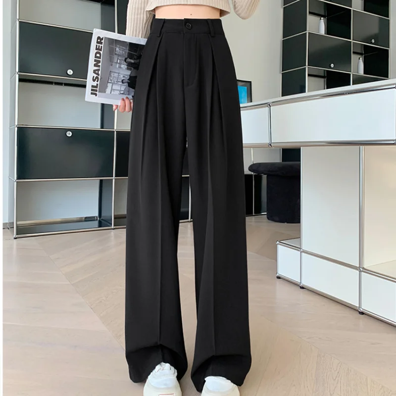 

2024 New Spring Wide-leg Suit Pants Women Fashion Draped High Waist Straight Trousers Ladies Casual Loose Long Pants