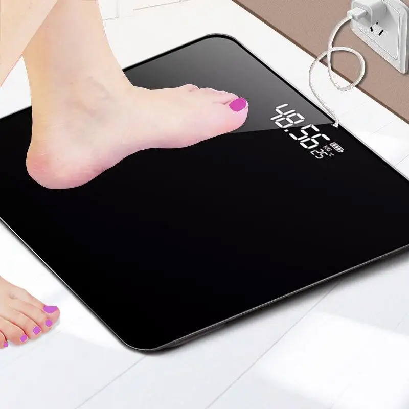 

Household Floor Body Scales Black Battery Powered Tempered Glass LCD Display Digital Weighing Bathroom Gym Scale 180kg 26cm