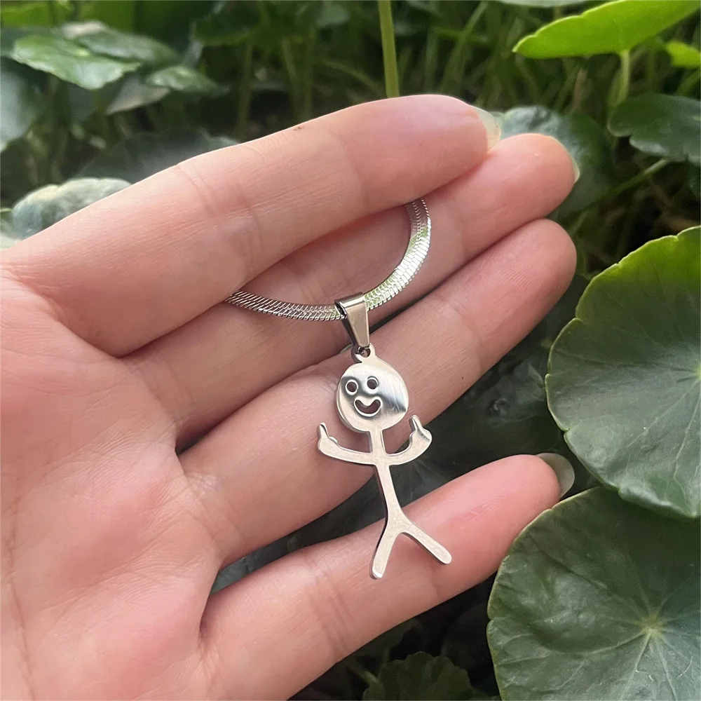 Blade Chain Choker Figture Pendant Adults Necklace Smiling Face Middle Finger Hip Hop Stainless Steel Funny Doodle Pop Jewelry