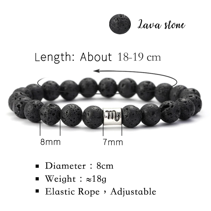 Natural Volcanic Stone 12 Zodiac Bracelets Men's Women's Bracelets Aquarius Sagittarius Cancer Aries Pisces Gemini Libra Leo