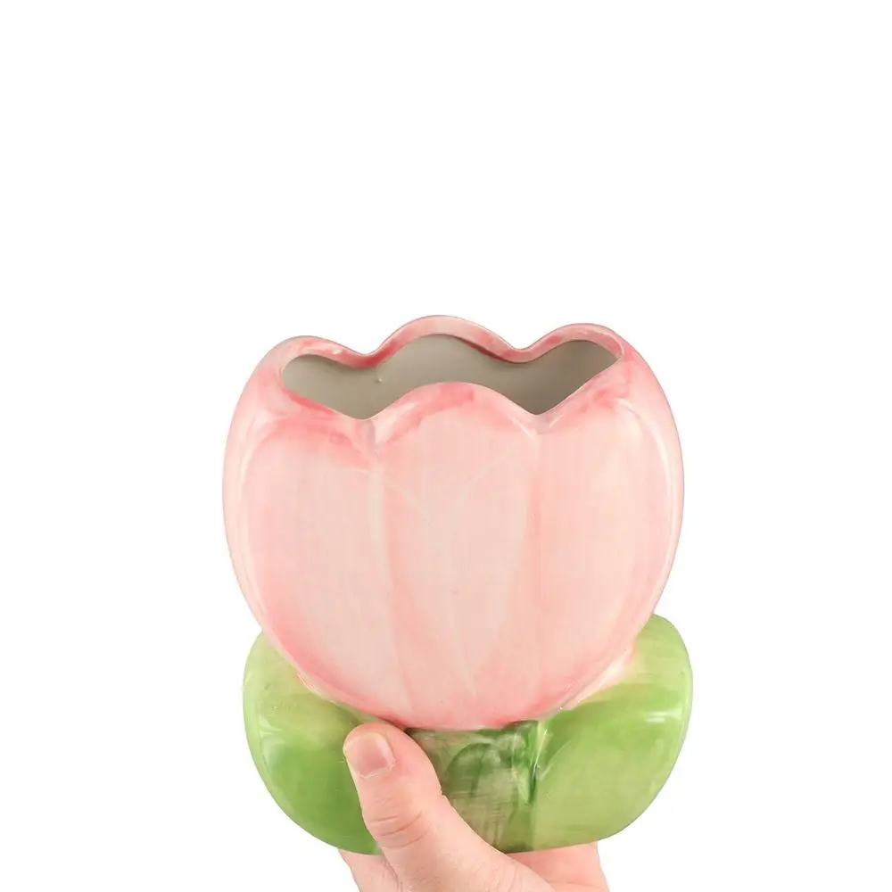 Ceramic Flower Makeup Brush Storage Bucket Pen Container Tulip Flower Cute Flower Table Storage Retro Flower Cute