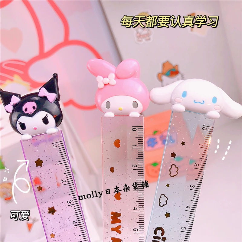 15Cm Sanrio Cartoon Mymelody Kuromi Cinnamoroll Cute Students Ruler Straight Kawaii Anime Plush Toy for Children Birthday Gift