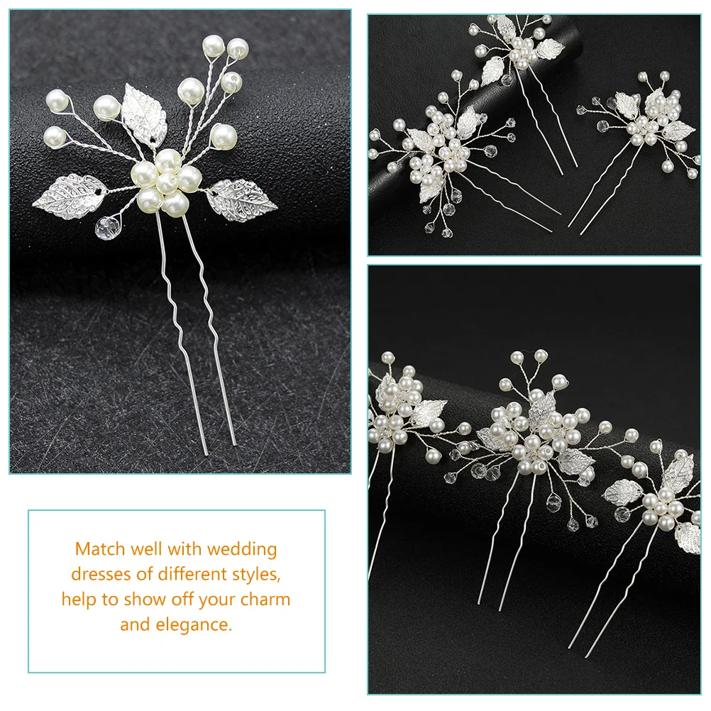 

Silver Alloy Leaf Hairpin Bridal Wedding Accessories Durable Sturdy Skin Friendly Pearls Hairpin Women Prom Celebrations