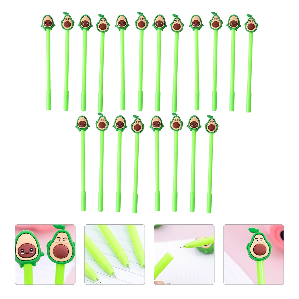 20 Pcs Avocado Gel Pen 0.5mm Black Cartoon Stationery Silica Gel Handle Comfortable Writing School Office Supplies